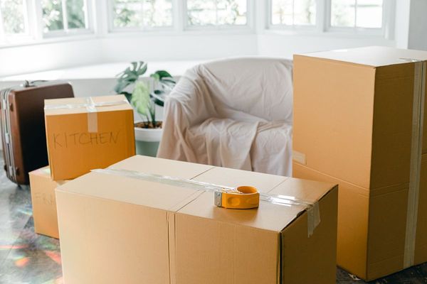 Stacked moving boxes